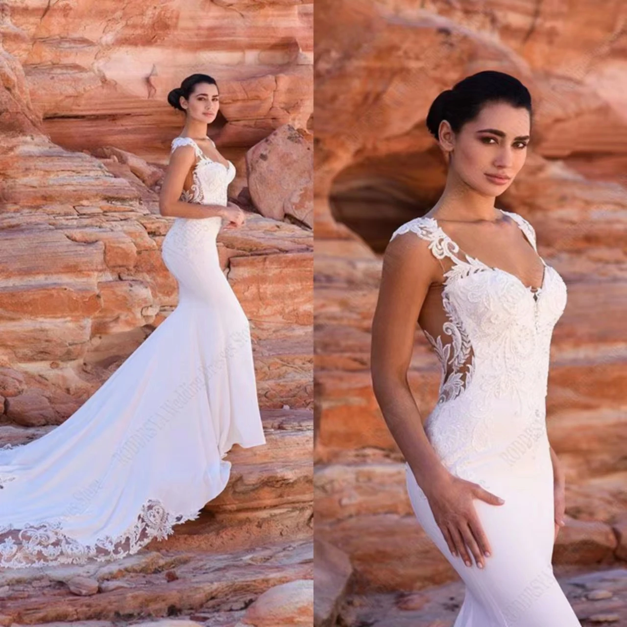 

Luxury Mermaid Wedding Dress For Women Appliques Bridal Gown Sweetheart Neck Sleeveless Skirt Sweep Train Backless Dresses