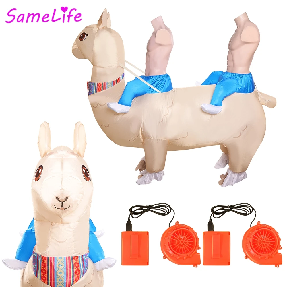 

Funny Cute Animal Alpaca Cosplay Fantasy Riding Style Inflatable Costume Full Body Air Blow Up Mascot Stage Festival Halloween