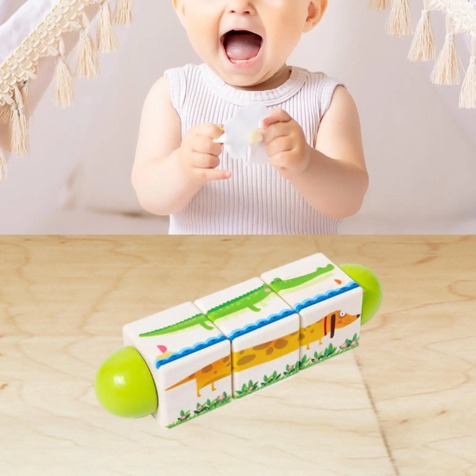 Wooden Twist Toy Cartoon Cognitive Skills Jigsaw Building Block for Boys and Girls Preschool Toddlers Children Birthday Gifts