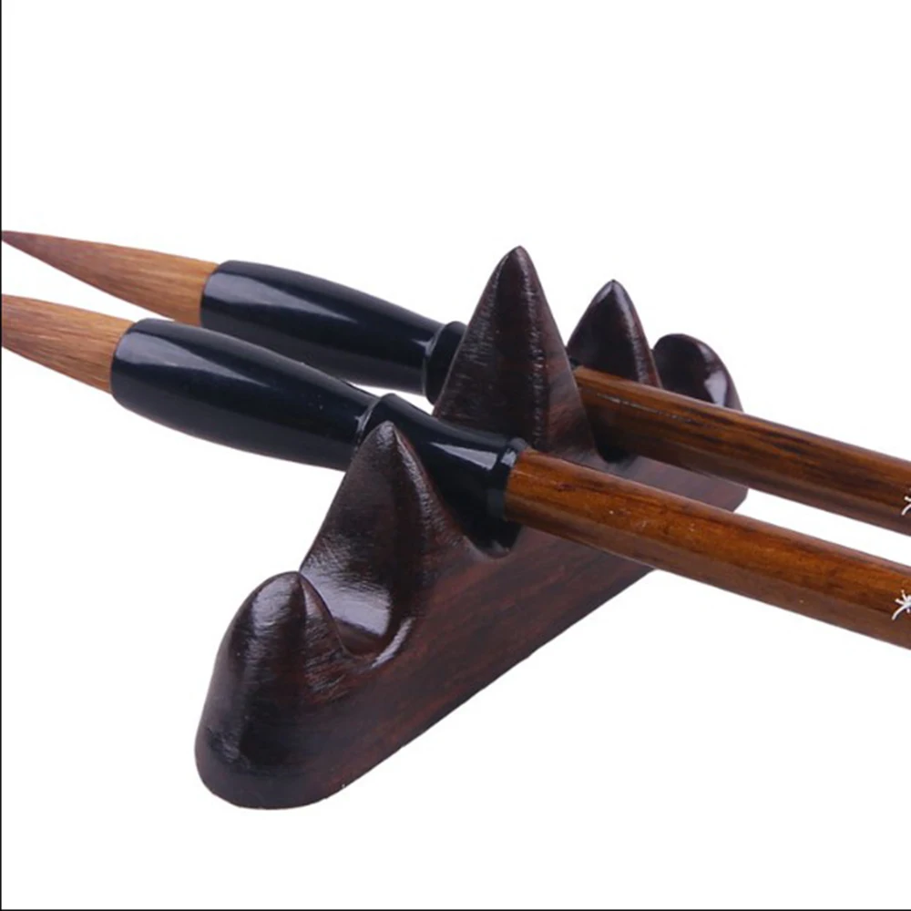 Home School Coffee Color Wooden 4 Ports Chinese Writing Brush Holder pen holder