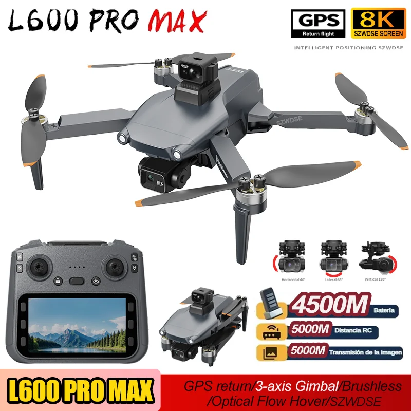 

L600 PRO MAX GPS Дрон Профессиональный 8K 3-осевой подвес HD Двойная камера для предотвращения препятствий FPV Бесщеточный 5G WIFI RC Квадрокоптер Игрушки