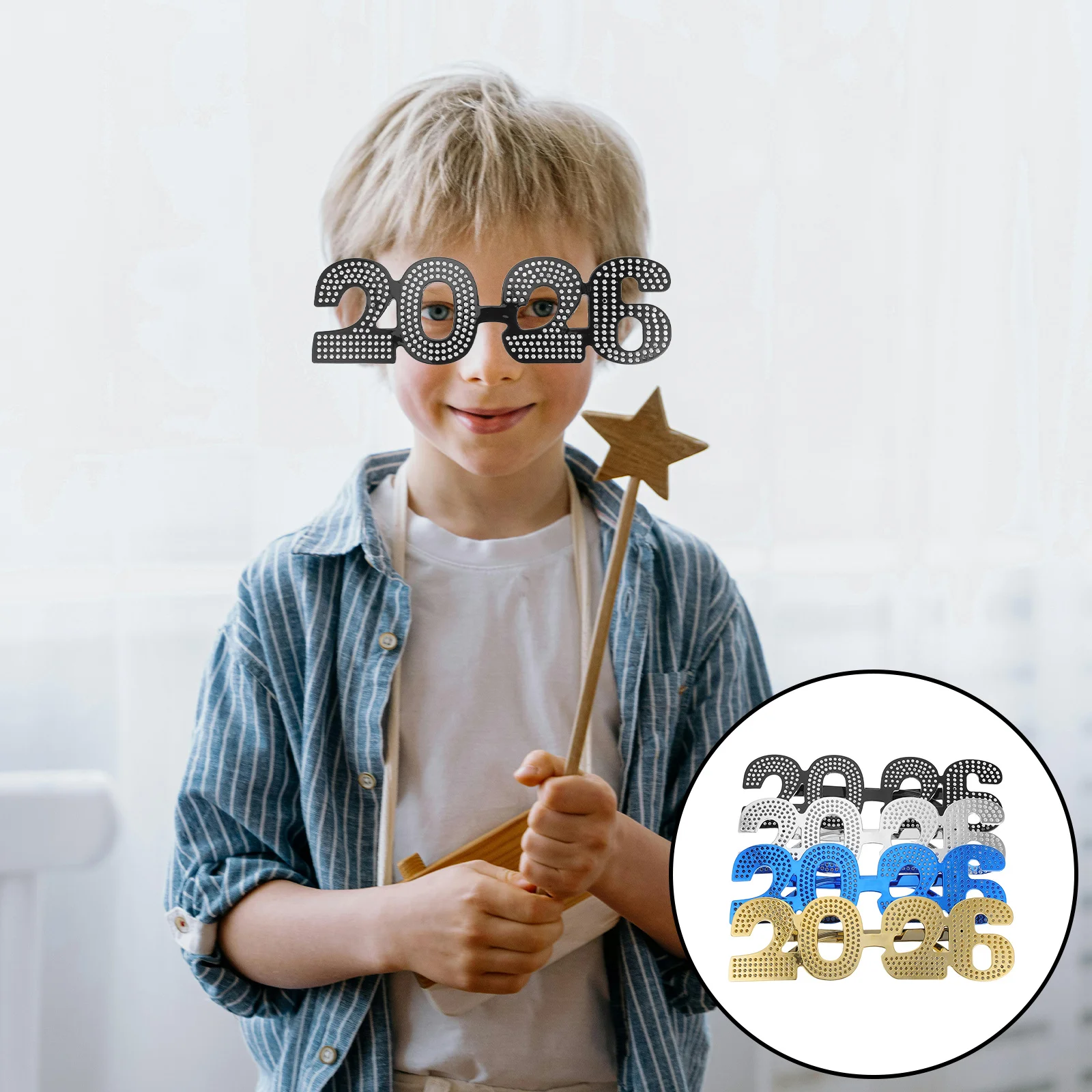 

4Pcs 2026 Number Eyeglasses Glitter New Year Party Glasses Photo Booth Props Celebration Supplies New Year 2026 Eyeglasses