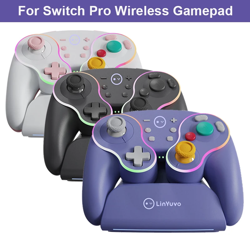 

LinYuvo Беспроводной геймпад для Nintendo Switch Pro RGB Многоцветный светильник Bluetooth-контроллер с док-станцией для быстрой зарядки для Android