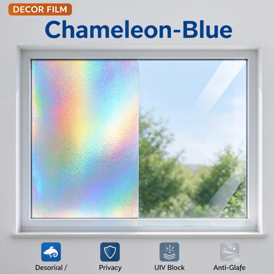 PET Material Chameleon Blue Window Tint Roll Heat Rejection One Way Privacy Anti Glare Solar Control For Household Auto
