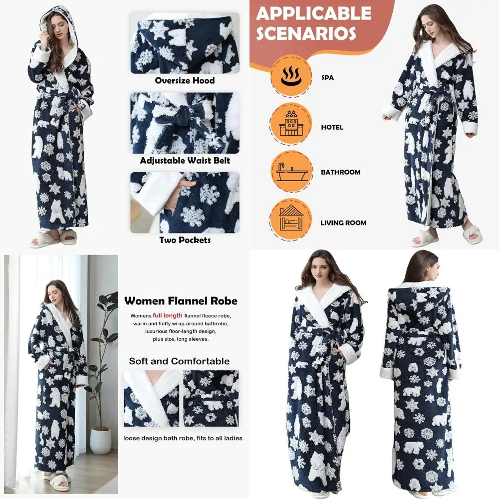 

Luxurious Full-Length Jacquard Fleece Robe - Plush Hooded Bathrobe for Cozy Winter Comfort