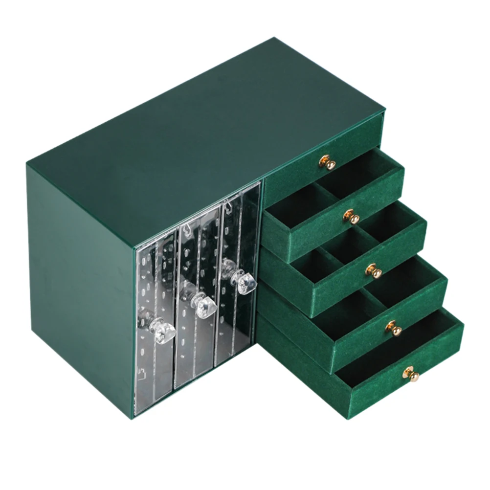 5 3 Storage Box Necklace Earrings Storage Holder With Drawer Holder ganizer Display Case Multi Layer Drawer Green