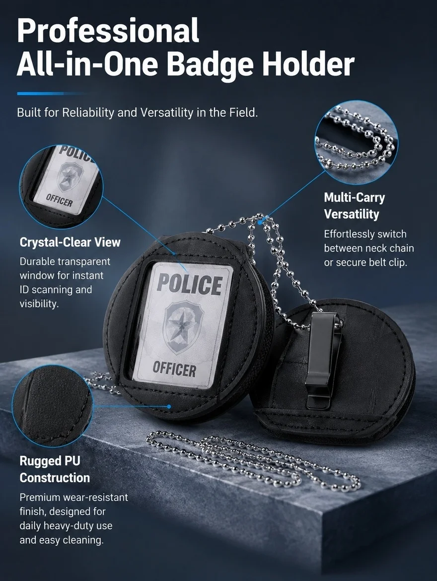 Universal Police Badge Holder Cute PU Security Badge Holder Chain Clip for Law Enforcement Security Accessories