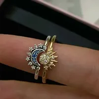 1 Pair Celestial Sun and Moon Ring Set for Women Sparkling Sun and Moon Rings