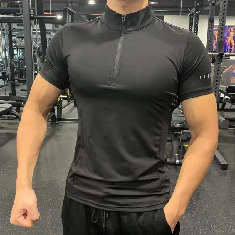 

Sports POLO Shirt Men's Semi-zipper Fitness Training Stand Collar Quick Drying Clothes Breathable Sweat-absorbing