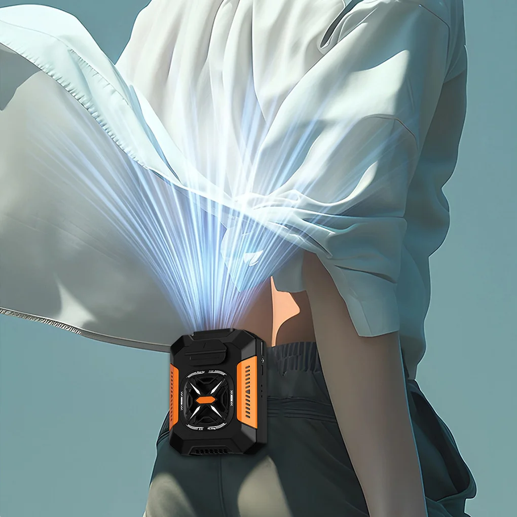 USB Waist Mounted Electric Fan 5000 Mah Rechargeable Anti Drop Shock Absorption Fan Portable 14000 RPM Flashlight Hanging Fan