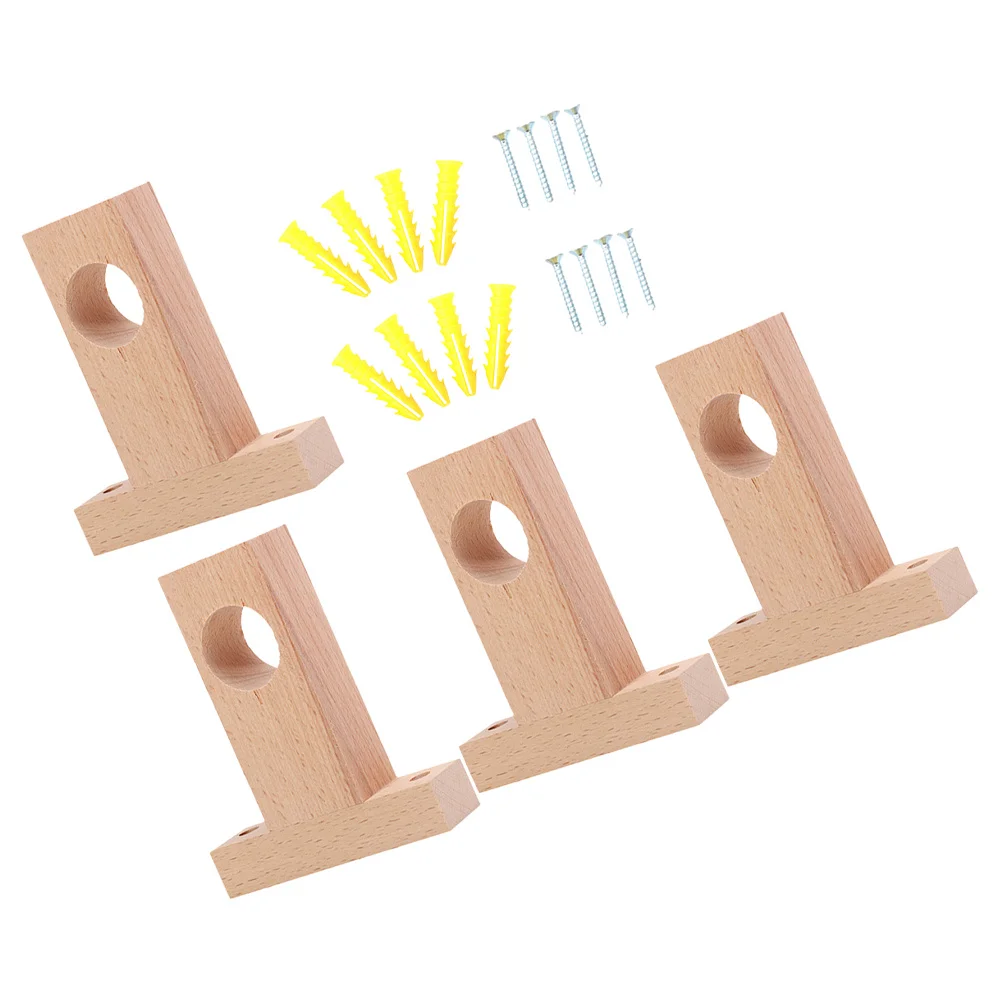 

4pcs Curtain Rod Brackets Wooden Curtain Holders Wall Mounted For Bedroom Living Room Kitchen Office Home Decor Replacement