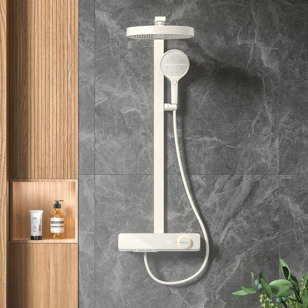 Minimal Wind Digital Display Copper Thermostatic  Shower Set Slide Bar Multi-Function Massage/Rain Spray Hand-Held Water