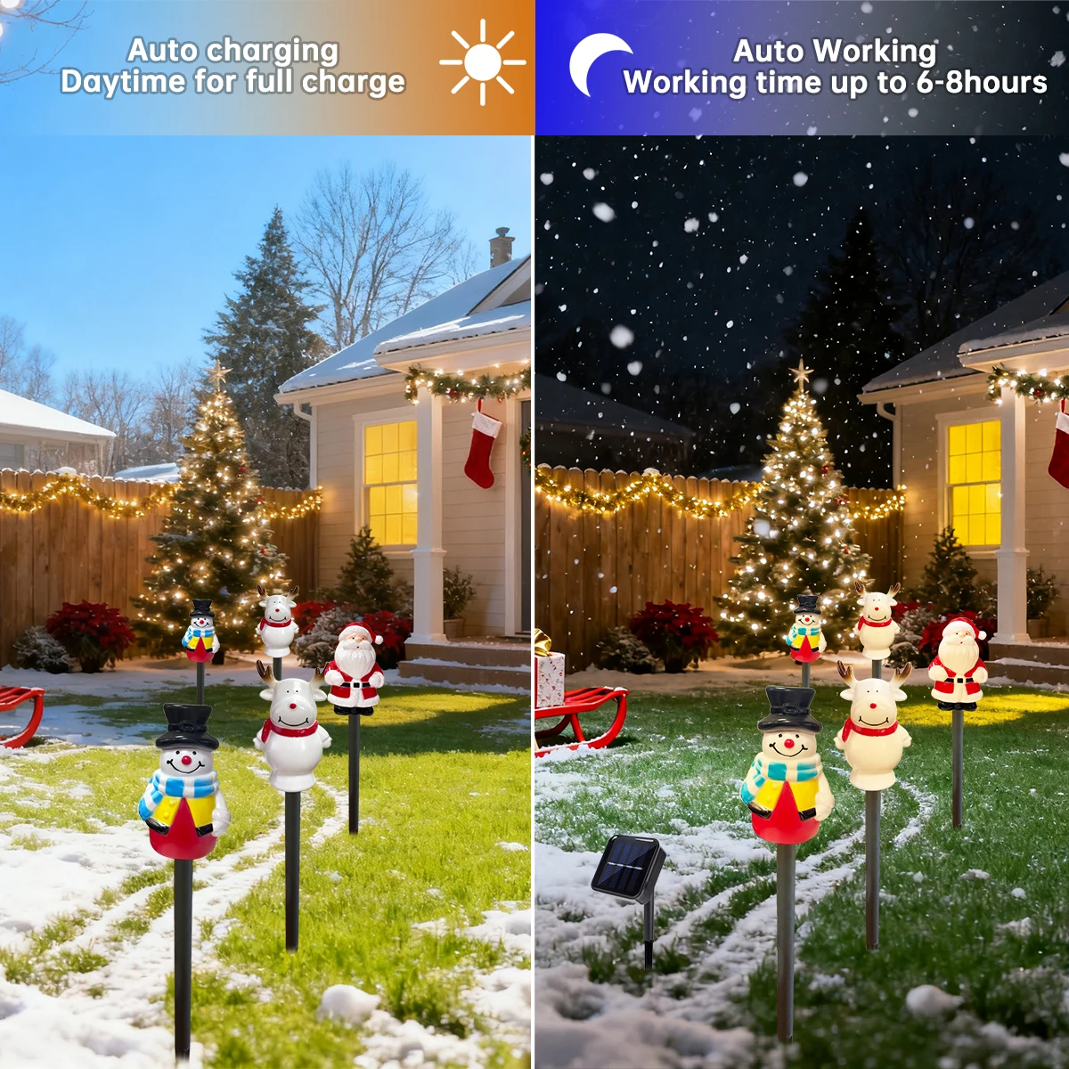 5 قطعة/المجموعة عيد الميلاد ثلج و الرنة وسانتا كلوز أضواء الحديقة الشمسية الدافئة الأبيض حصة مصابيح لقضاء عطلة ساحة عيد الميلاد ديكور