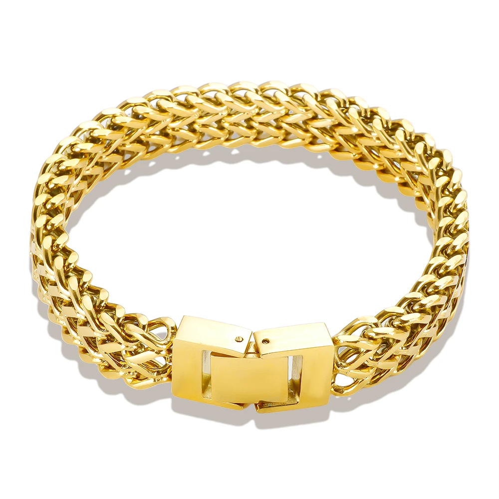 Hip Hop Stainless Steel Chunky Heavy Gold Color Bracelet Thick Texture Link Chain Rock Bracelet  for Men Women