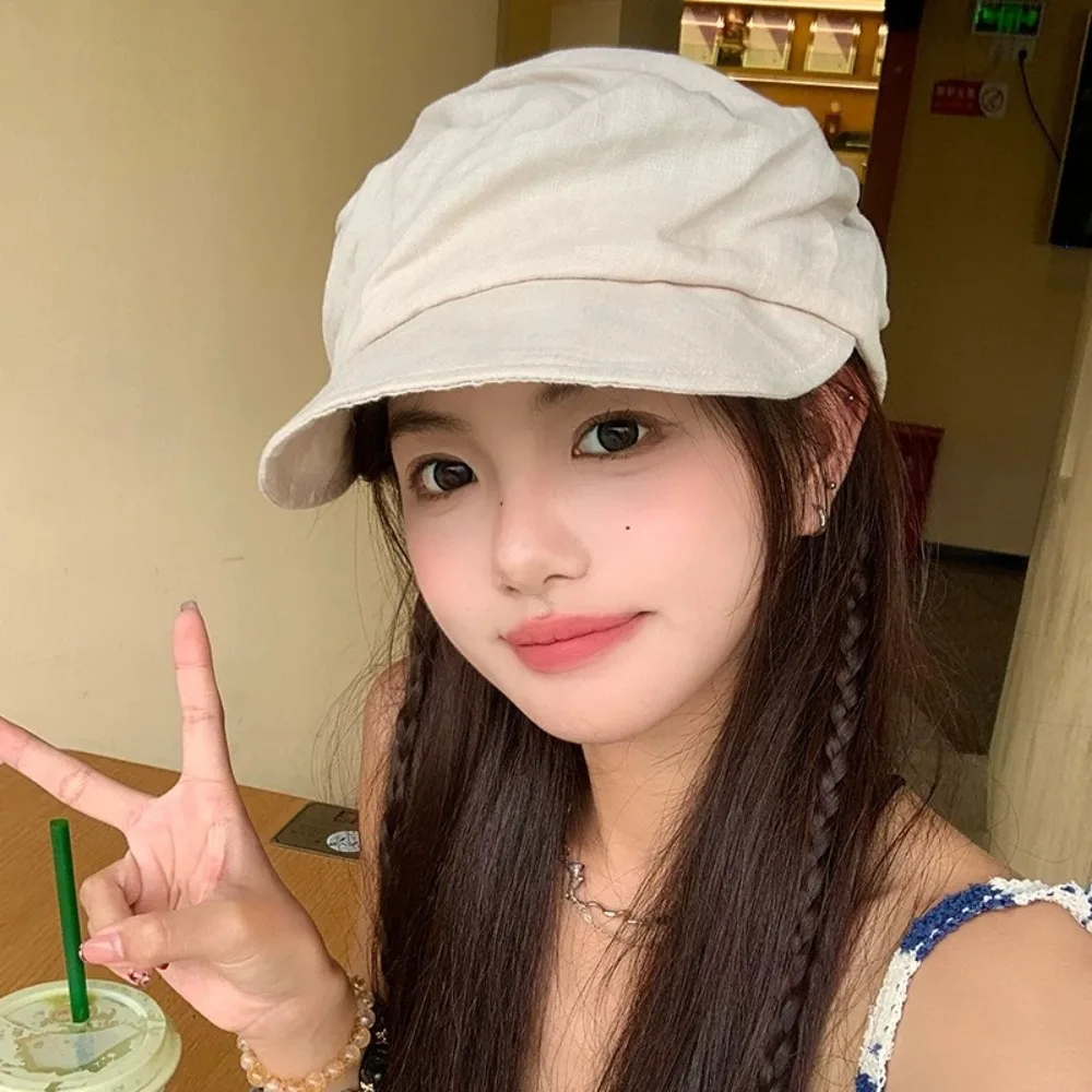 

Retro Japanese Linen Berets Classic Versatile Newsboy Hats Soft Casual Peaked Caps Girls