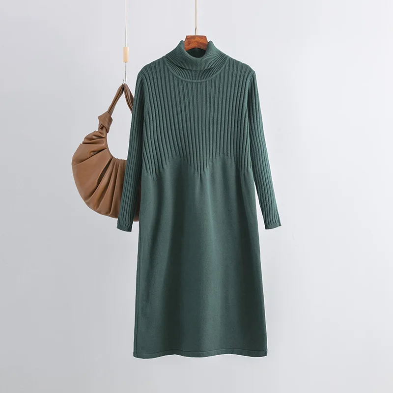 HLBCBG 2023 New Spring Autumn Turtleneck Solid Loose Dresses Women Knitted Dresses Solid Female Long Sleeve Sweater Dress