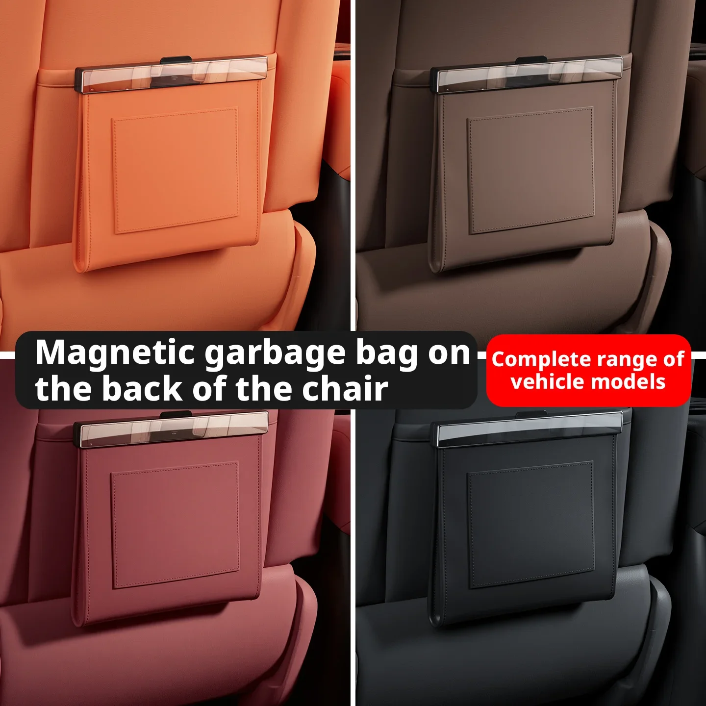 Magnetic Car Garbage Bag Waterproof PU Leather Auto Back Seat Hanging Trash Bin Interior Accessories for Vehicle view 5