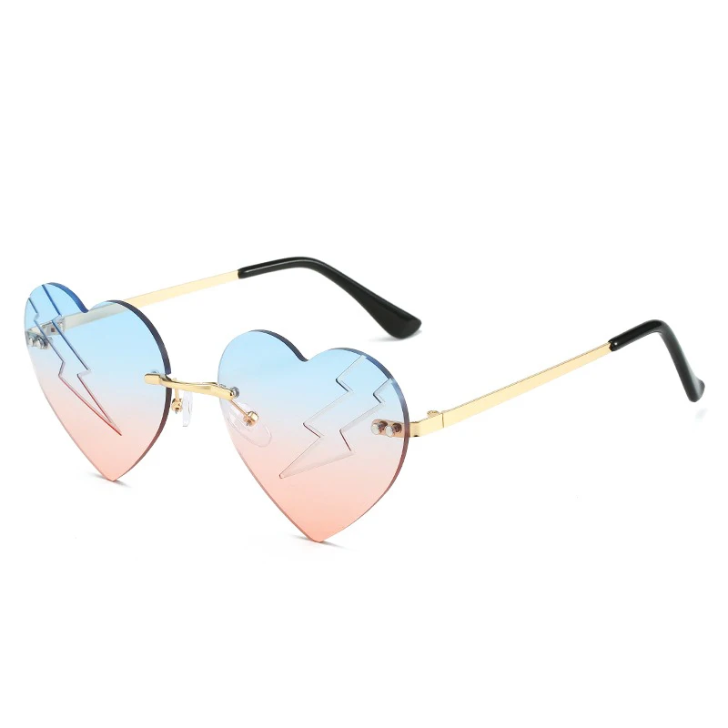 Fashion Rimless Heart Sunglasses For Women Men Cut-Edge PC Metal Sun Shading Sunglasses Party Gradient Shades UV400 Eyewear