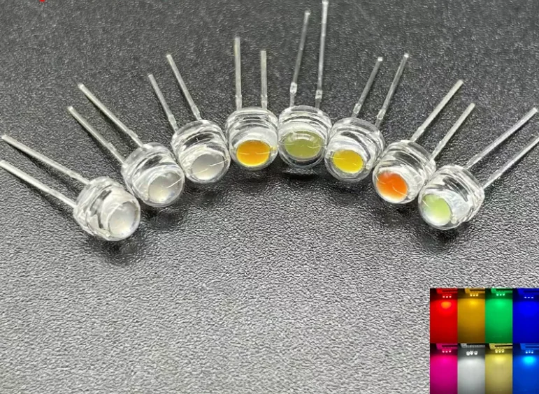 100PCS Transparent Cover light-emitting diode 5MM Straw hat head Bright F5 LED Bead Red Yellow Green Blue Warm White