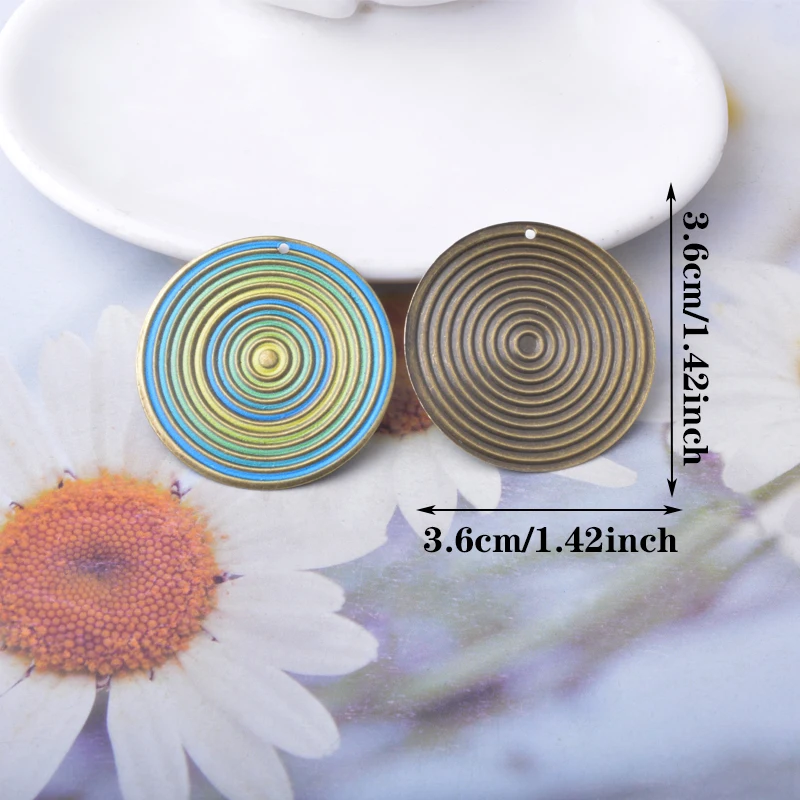 10 Stück/Set Boho bemalte spiralförmige runde Regenbogen-Anhänger aus Eisen für Schmuckherstellung, DIY-Ohrringe und Halsketten für Frauen – Detail 4