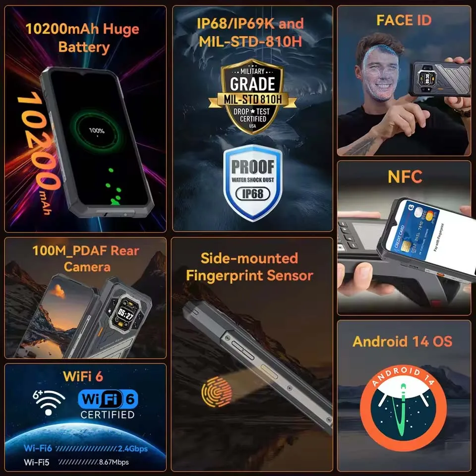 CUBOT KINGKONG X PRO، 24 جيجابايت/48 غجاب + 256 جيجابايت، 5 جيجا متين، شاشة 10200 مللي أمبير، كاميرا 144 هرتز، كاميرا 100 ميجابكسل، NFC، Android 14، نسخة عالمية
