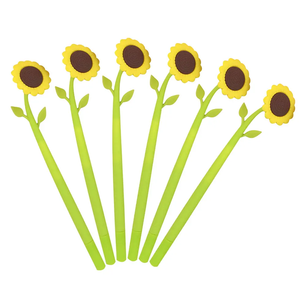 

6pcs Sunflower Cute Smooth Writing No Bleed Color Pens Set Student Accessories Silicone Material