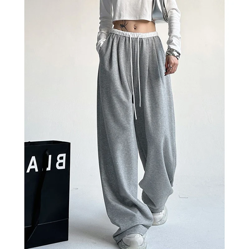 2025 Streetwear Pants Lady High Waist Slacks Women Chic Fashion Patchwork Trousers Girls Korean Casual Wide Leg Sweatpants