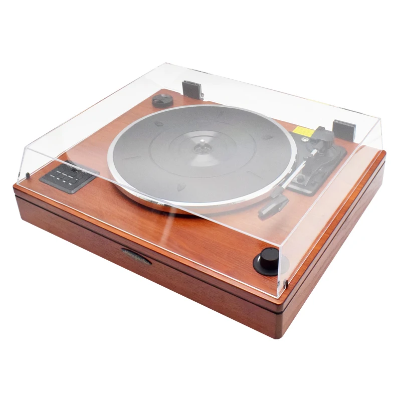 Newest Retro Vinyl Record Player with Three Stereo Speakers and Transparent Dust Cover