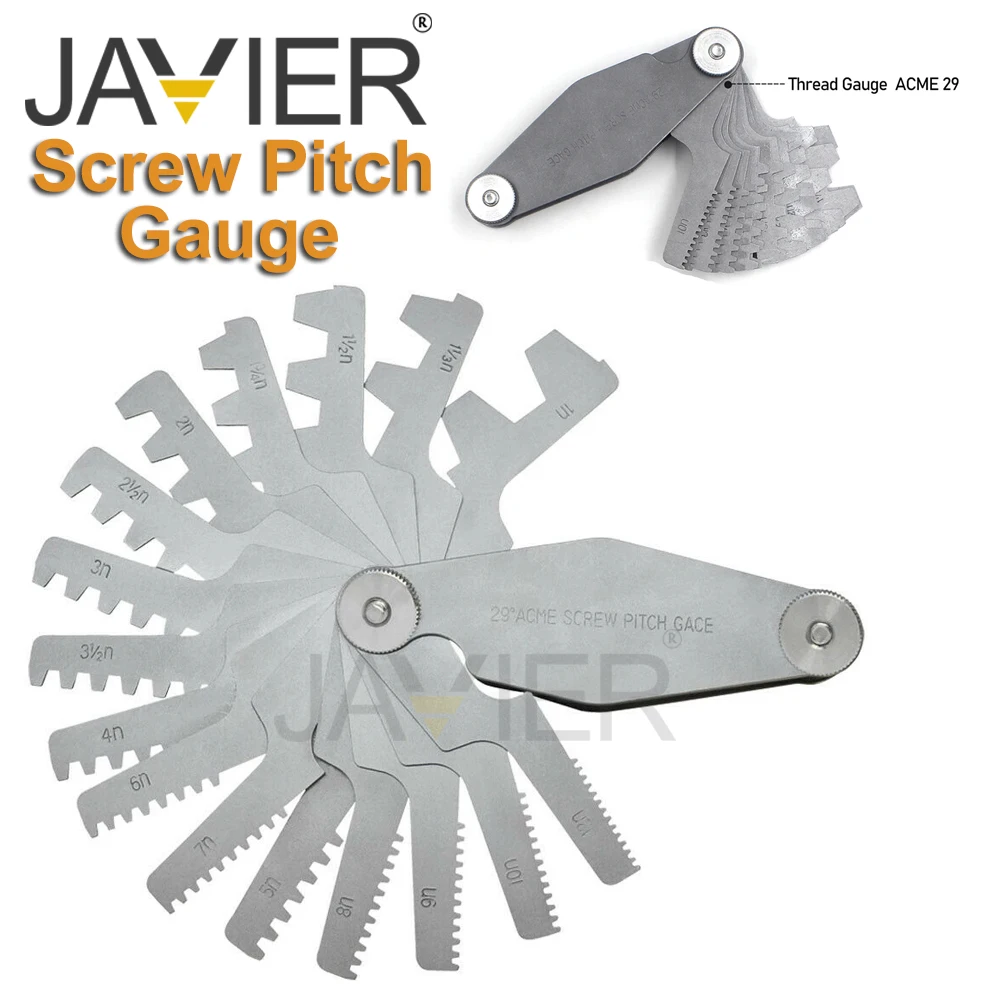 JAVIER ACME 29 / TR30 Screw Pitch Gauge Stainless Steel Thread Pitch Measuring Tool Set T-Thread Cutting Gage