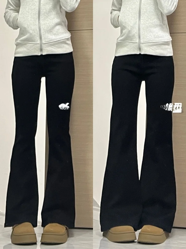 

Большие размеры, расклешенные джинсовые джинсы с подкладкой Thiened, женские осенне-зимние свободные утягивающие широкие брюки прямого кроя