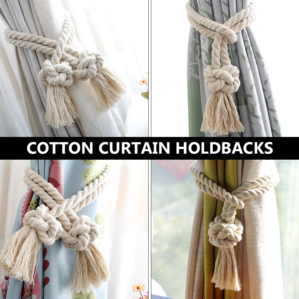 

2Pcs Cotton Rope Curtain Tiebacks Retro Knit Tassel Holdbacks for Drapes Windows Country Style Home Decor Wedding Decoration