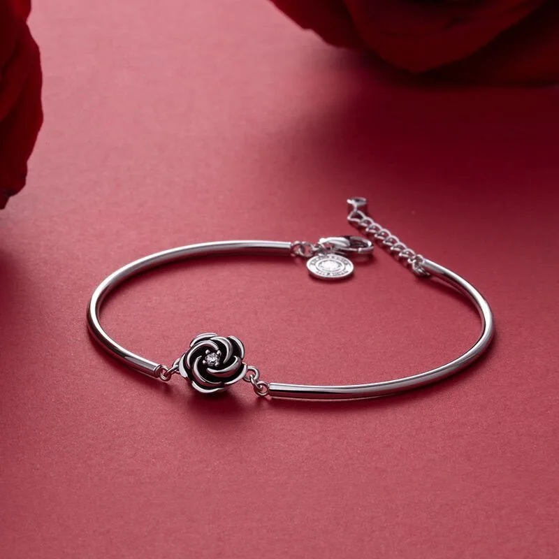 925 Sterling Silver Bracelets for Women Men String Accessories Trend Vintage Rose Shape Pendant Party Jewelry Gift