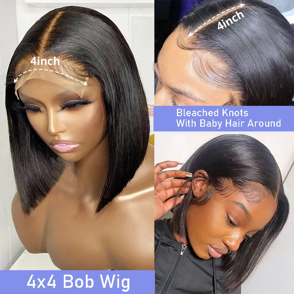13x4 Straight Short Bob Lace Front Human Hair Wigs PrePlucked Bone Straight Bob 100% Human Hair 4x4 Lace Frontal Wig For Women image 4