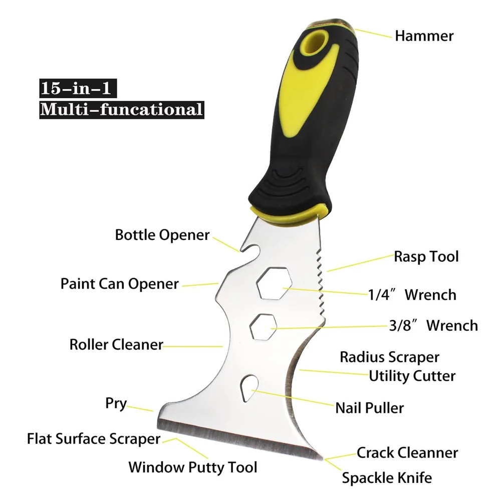 15-In-1 متعددة الاستخدام سكينة معجون الفولاذ المقاوم للصدأ الطلاء مكشطة أداة خلفية يمكن فتاحة تنظيف بكرات الطلاء المنزل DIY بها بنفسك #2