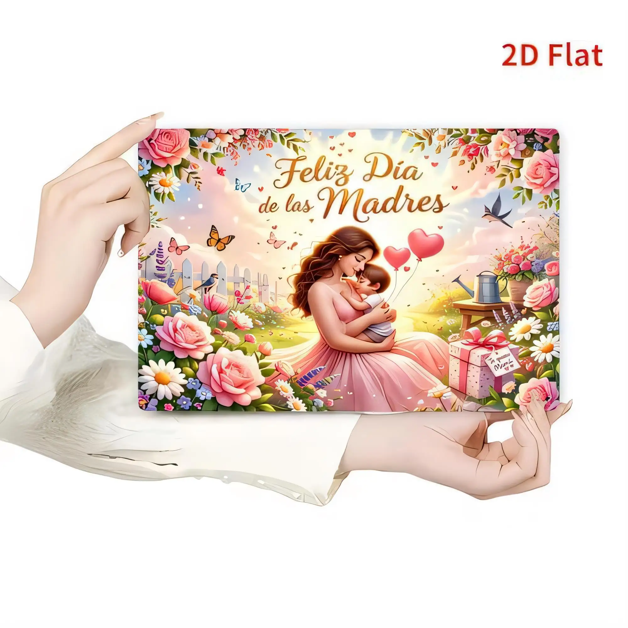 Tin Sign, Feliz Dia de las Madres  Metal Wall Decor for Mom, Floral Roses Heart Garden Scene, Funny Gift Plaque, Retro Vintage R