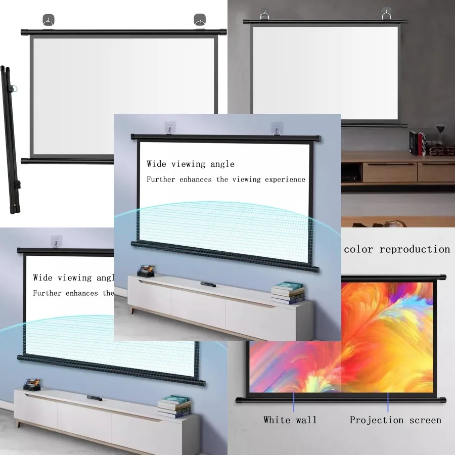 Projector Screen, 60 Inch, 72 Inch Outdoor Indoor Portable Projection Screen Retractable 16:9 4K HD, Portable Wrinkle-Free Movi