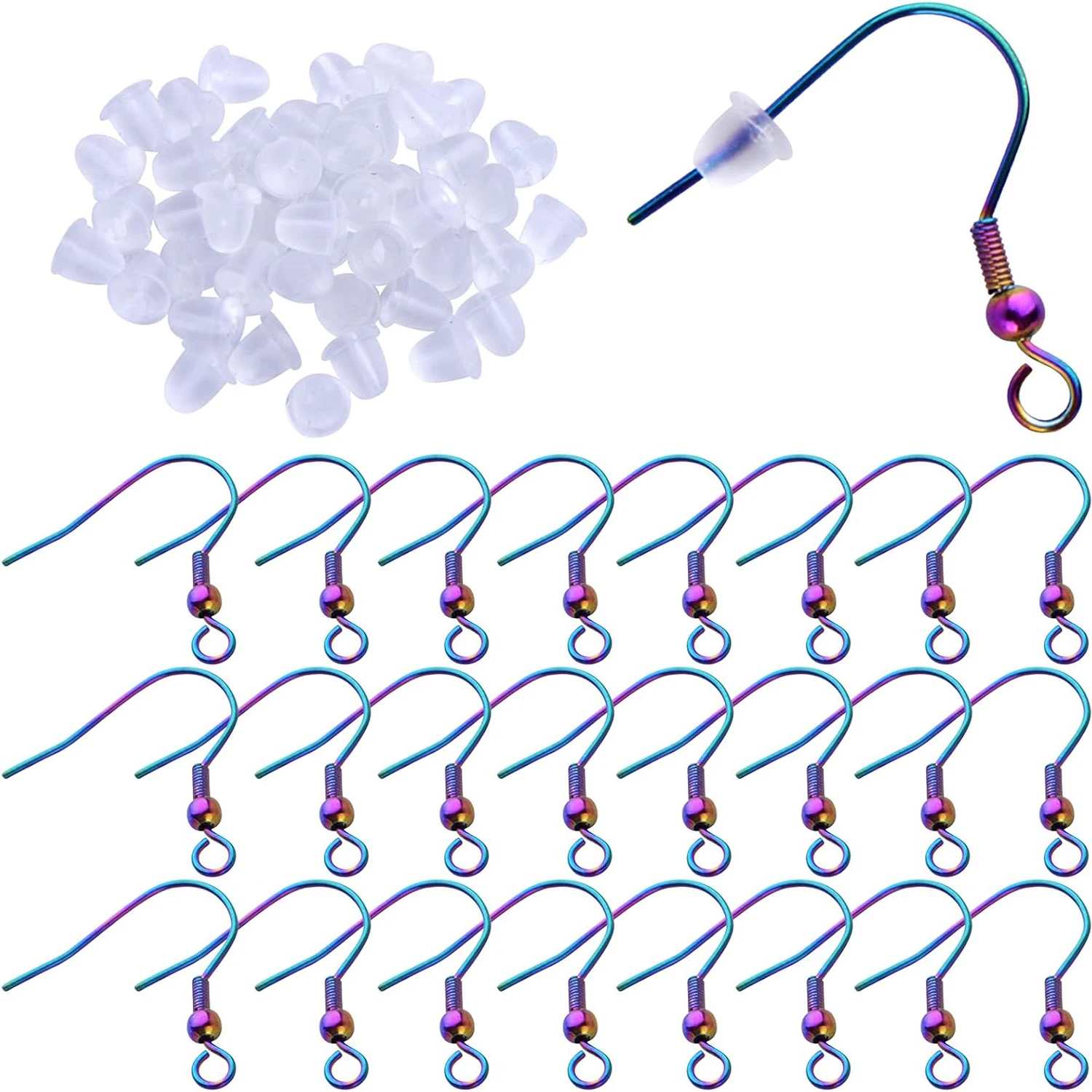 

50pcs Fish Earrings Hooks Ear Wires Fish Hooks Hypo-allergenic with 50pcs Clear Bullet Earring Backs for DIY Jewelry Earrings