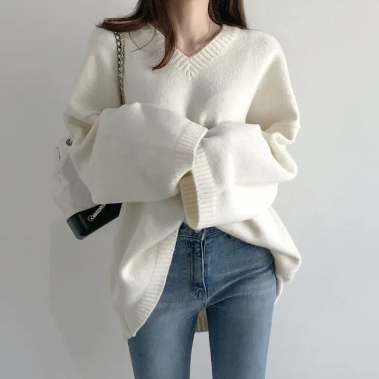 

Korean Knitted Sweater New 2025 Popular Autumn Style Trendy Women's Loose V-neck Hoodie Undercover Sweater for Women