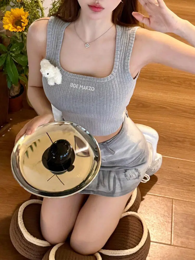 European American High Street Y2k Millennial Style Fashionable Irregular Denim Women'S Summer New Design Short Skirt