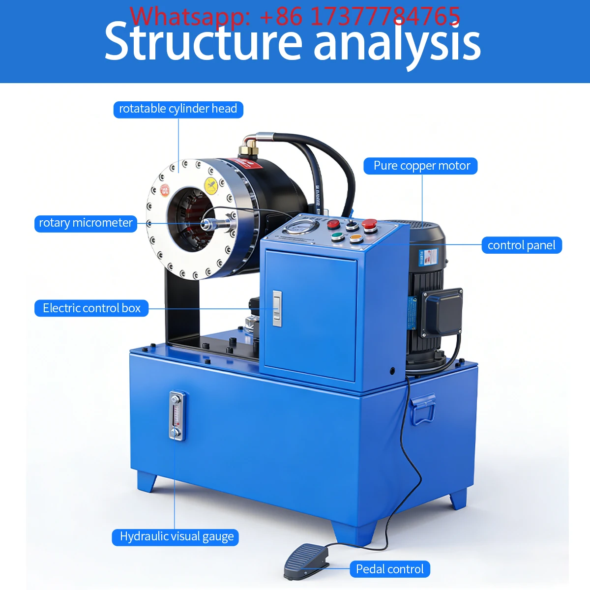 Hydraulic Hose Crimper Machine with 10 Sets of Dies, Adjustable Head 6-80mm Crimping Tool for High Pressure Pipe Tube Shrink