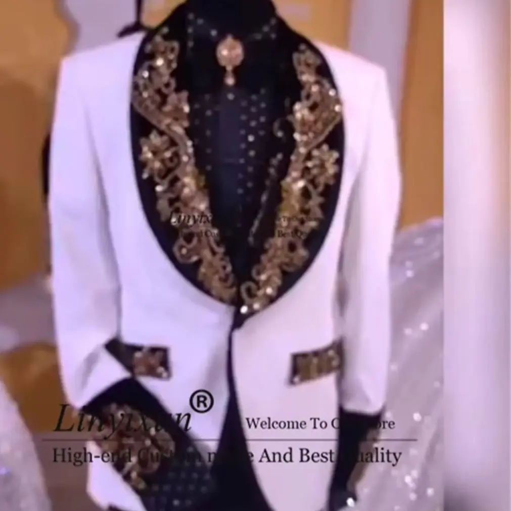 Luxury Diamond Ornament Men Suits 3 Pieces Sets Groom Wedding Tuxedos Party Male Prom Blazers Customized trajes para hombre