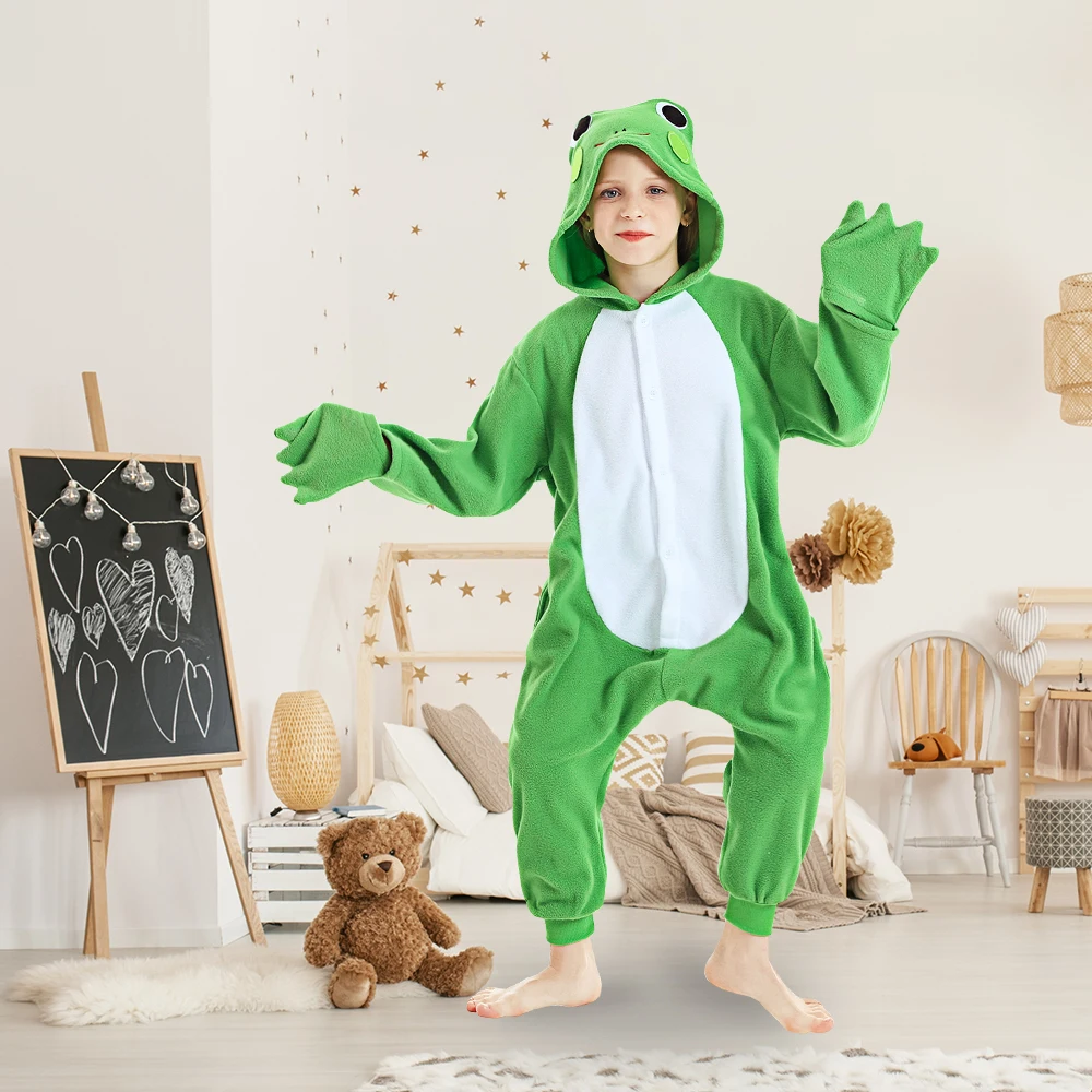 

CANASOUR Frog One-Piece Pajama for Kids Unisex Onesie Winter Soft Hooded Sleepwear Halloween Cosplay Costumes Jumpsuit Pyjamas