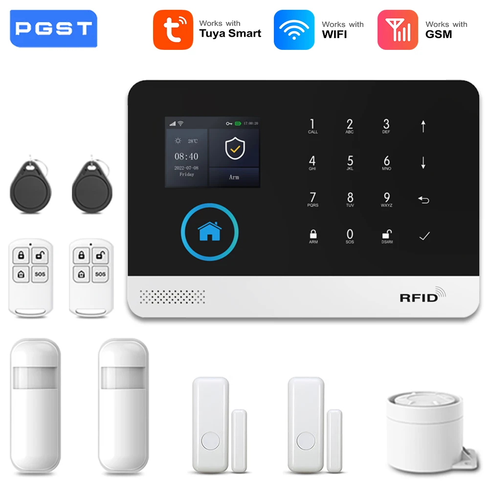 PGST 103 2,4 inch scherm 4G 2G WIFI GSM Home Bulgar Beveiligingssysteem voor thuis 433 MHz APP Controle RFID-kaart met PIR Beweging