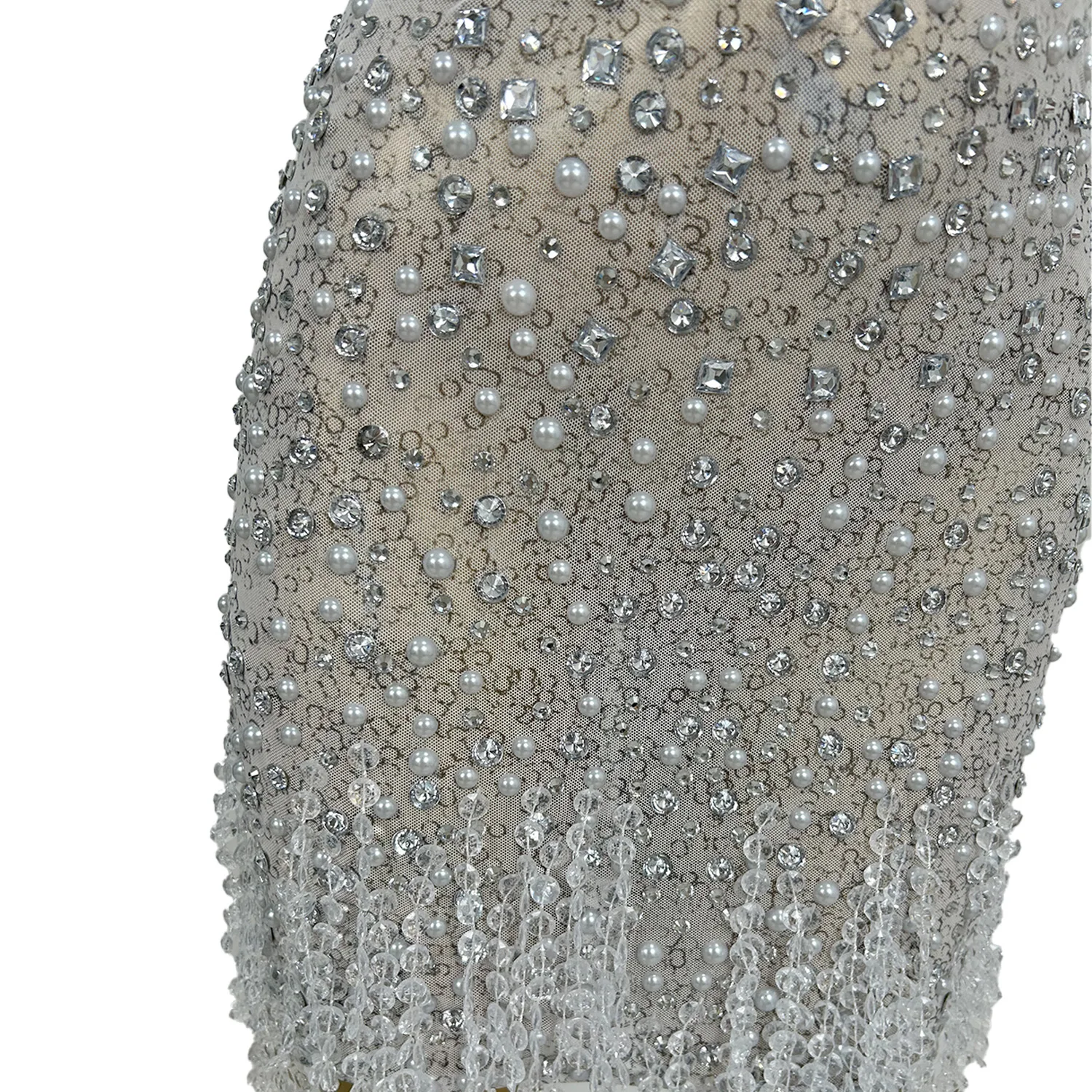 

Sparkling White Crystal Fringe Dress Fashion Female Star Red Carpet Runway Show Celebration Dress Nightclub Dress tiantianquan