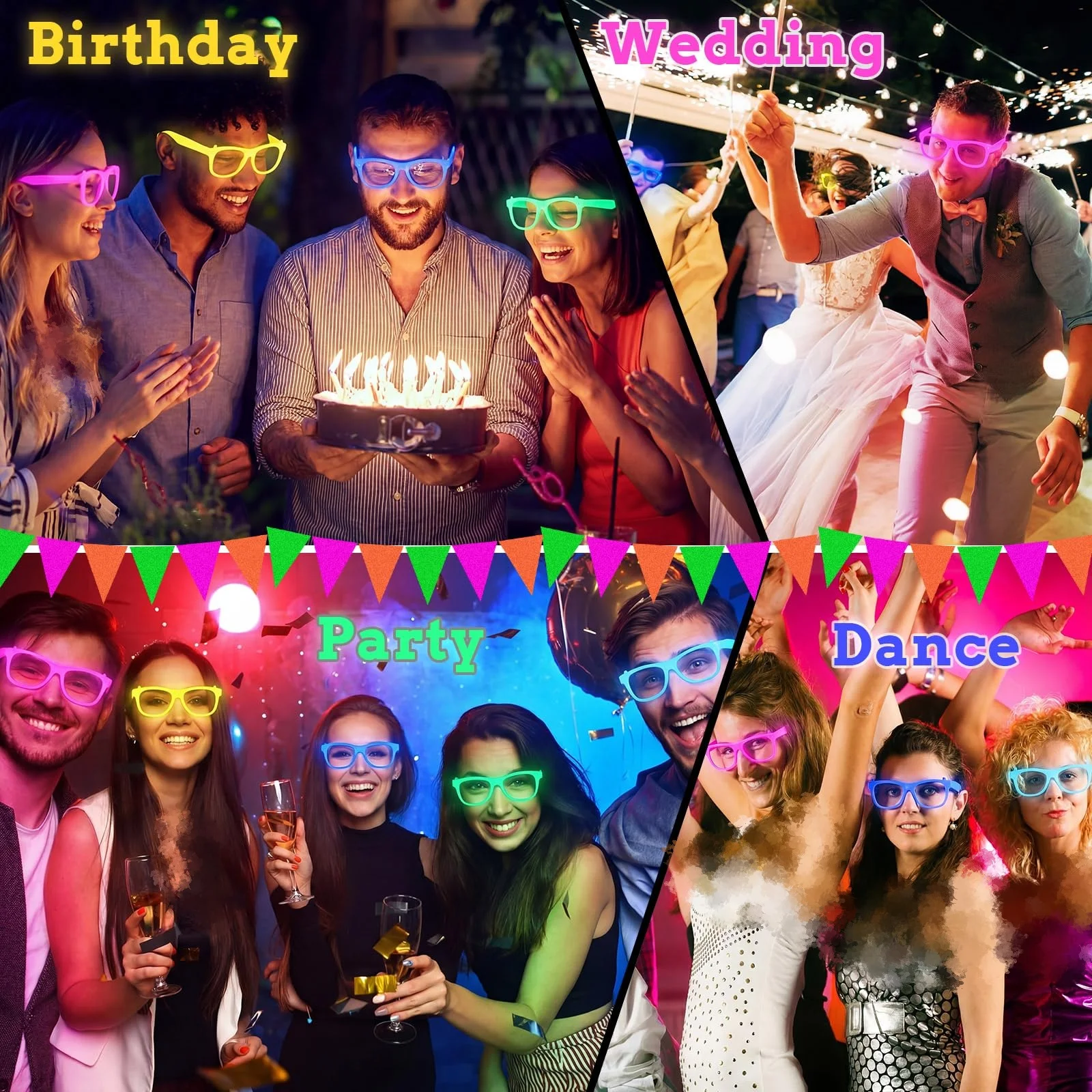 2/24 Stück Leuchtende Neon-Brillen ohne Gläser, Leuchtende Brillengestelle, Partyzubehör für Halloween, Abschlussball, Geburtstagsdekoration, Foto-Requisiten – Detail 11