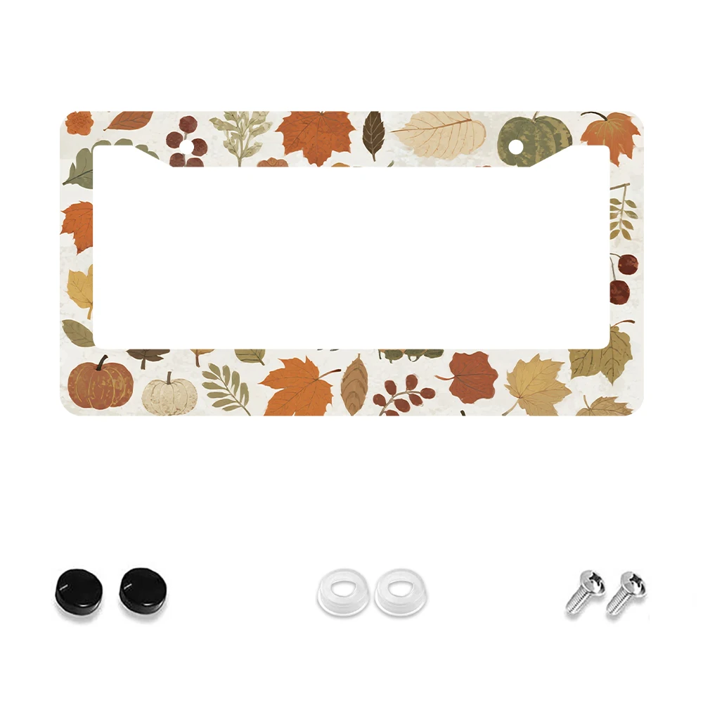 

1 шт., рамка номерного знака с осенними листьями и тыквой, 2 отверстия, многоцветный алюминиевый материал, 6x12 дюймов с набором винтов, Re