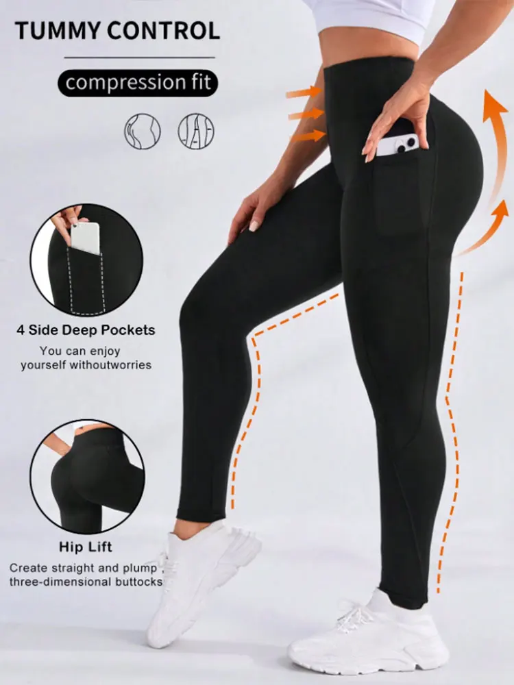 Damen-Yogahose mit hoher Taille und Taschen, Po-Lifting-Bauchkontrolle, Workout-Lauf-Leggings, Kleidung in Übergröße, Hosen | Capris