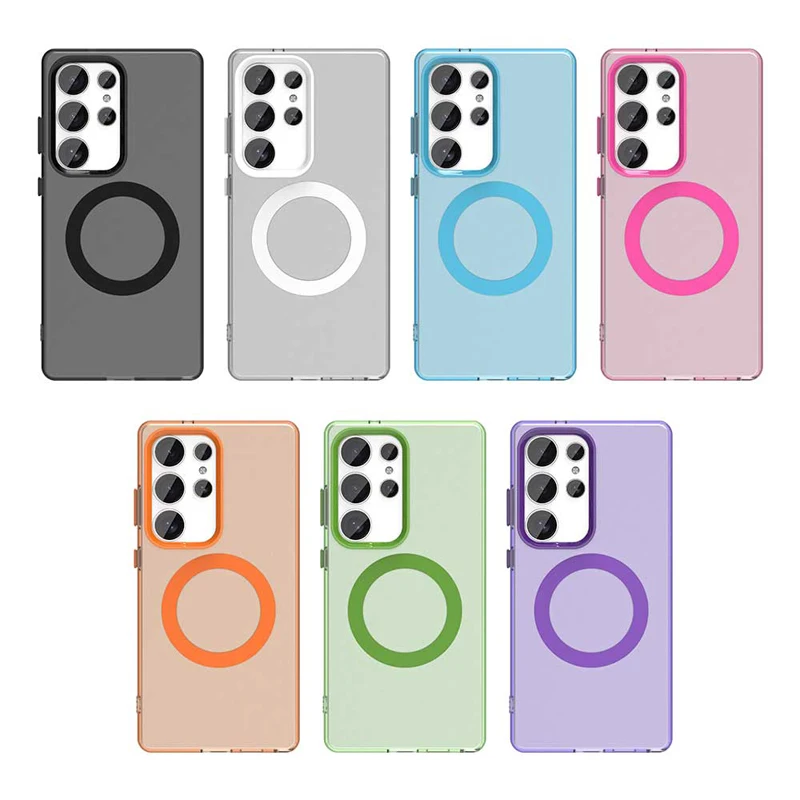 For Samsung S25ULTRA Case Skin-like magnetic candy translucent shockproof Case for Galaxy A56 A36 S24  S23 FE Shockproof Cover