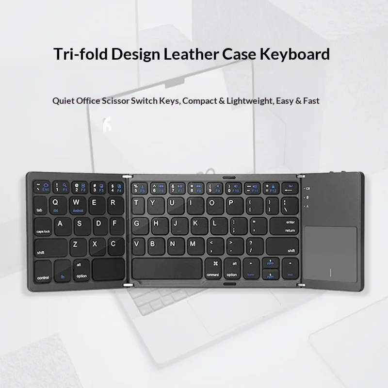 Slim Tri Folding Ultra Wireless Bluetooth Keyboard With Touchpad Scissor Switch Mute Keys Portable For Pad Business Office Work