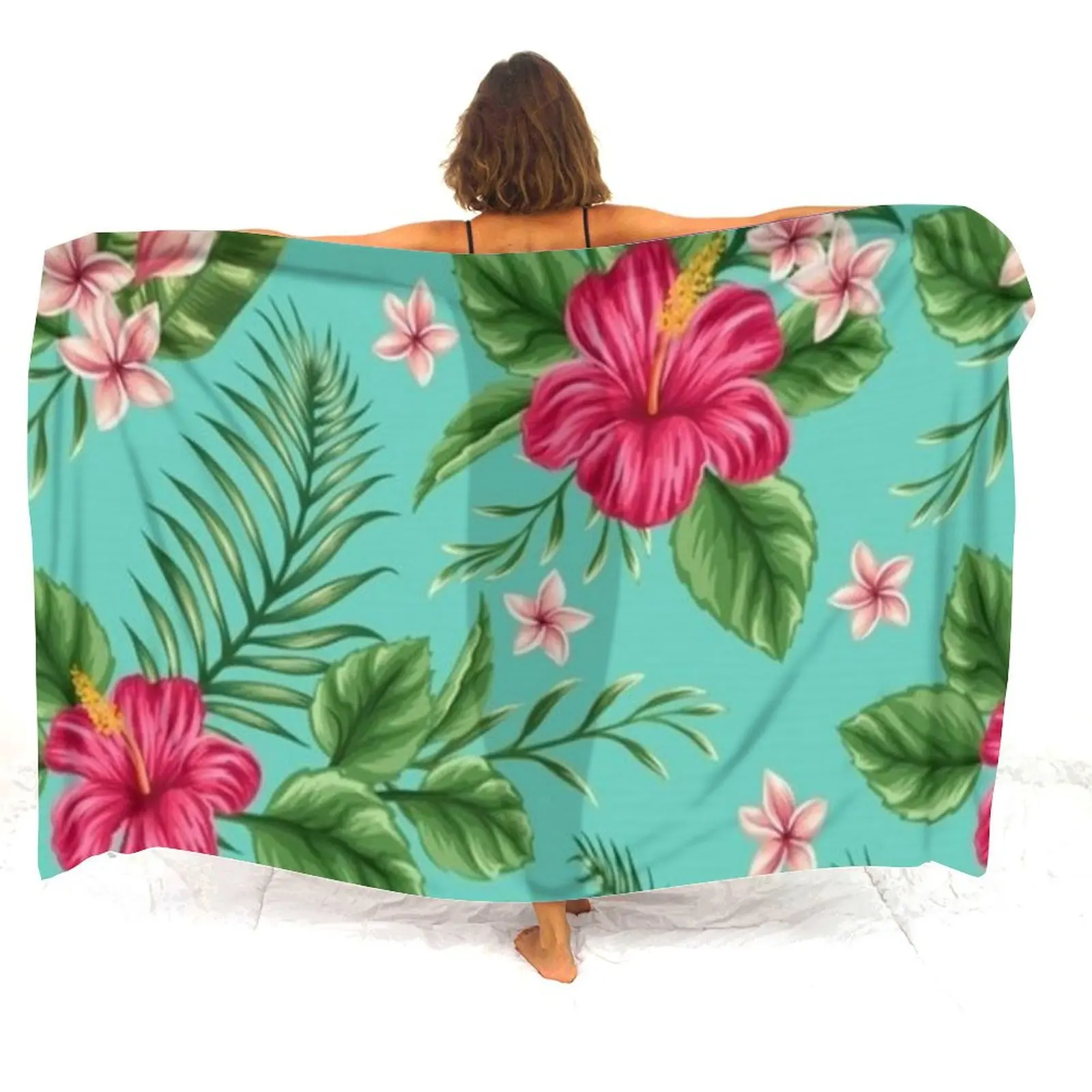 

Flower-Printed Hibiscus Sarong Custom-Made Sarong Pattern Polynesian Party Beach Apron Swimsuit Smock Windproof One-Piece Shawl